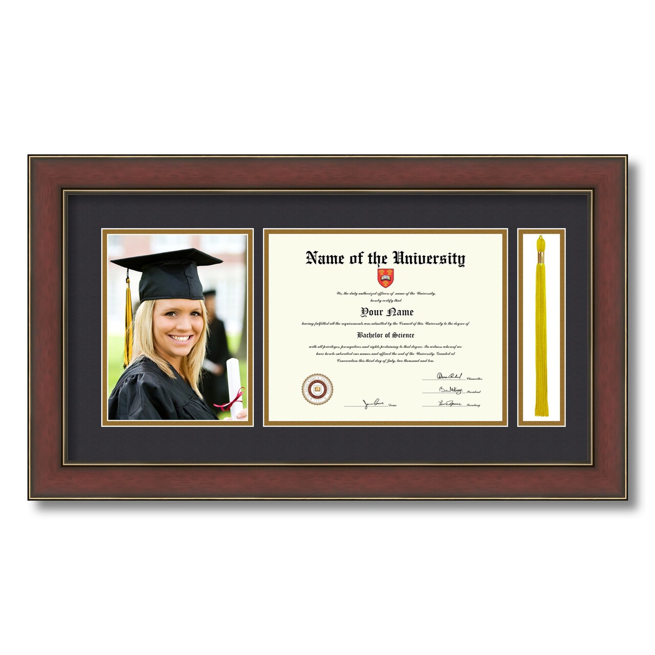 ArtToFrames 8x10 inch Diploma Frame with 6x8 Inch Image Opening and Tassel Opening - Framed with Black and Gold Mats, Comes with Regular Acrylic and Sawtooth Hanger for Wall Hanging (DIT-8x10)
